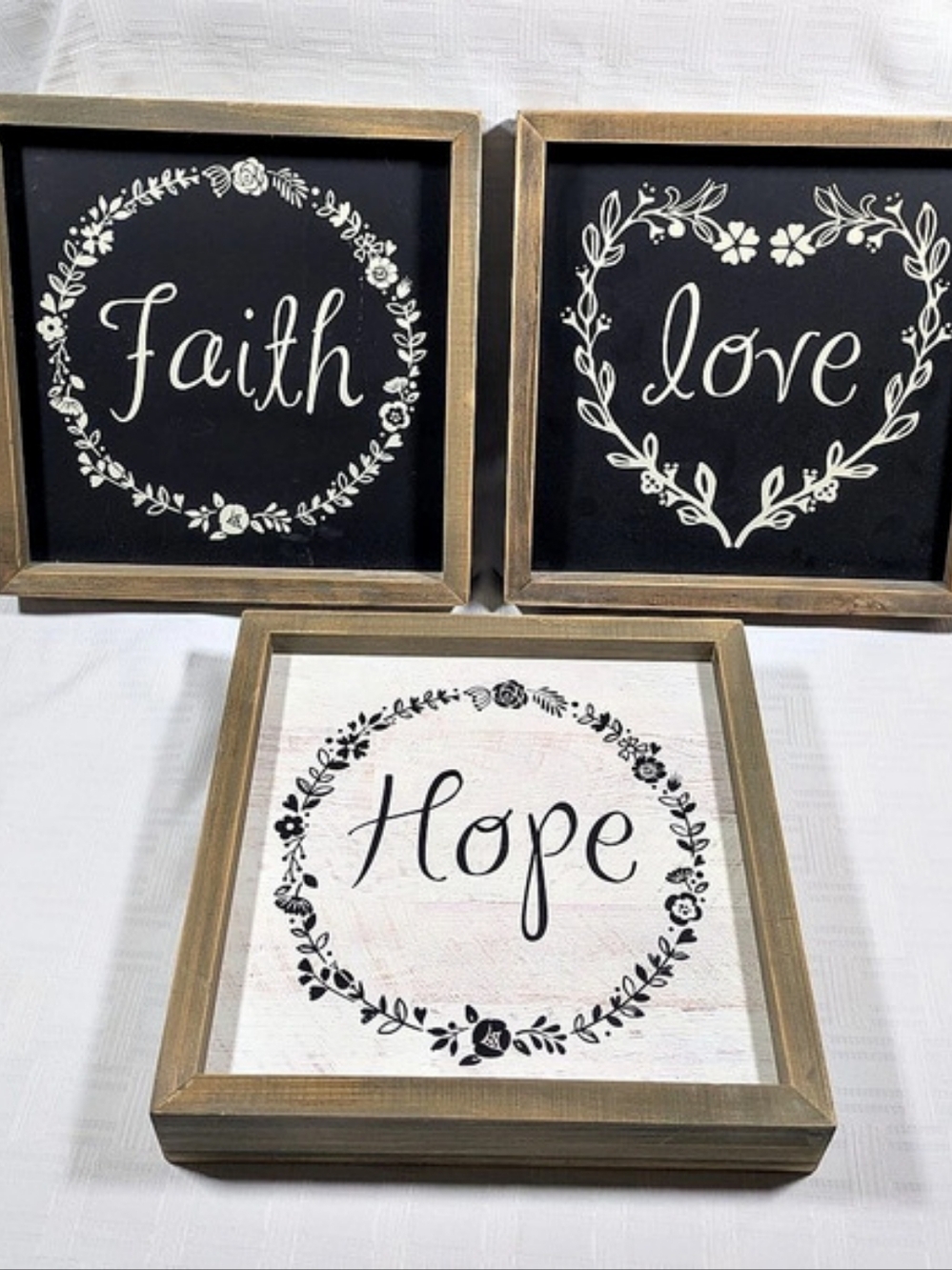 Hobby Lobby "Faith, Love, Hope" Wood Framed Wall Art Set of 3